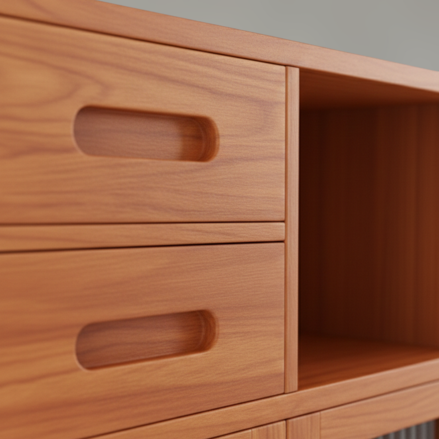Premium Thermally Modified Ash Kitchen Cabinet with Fluted Glass Inserts