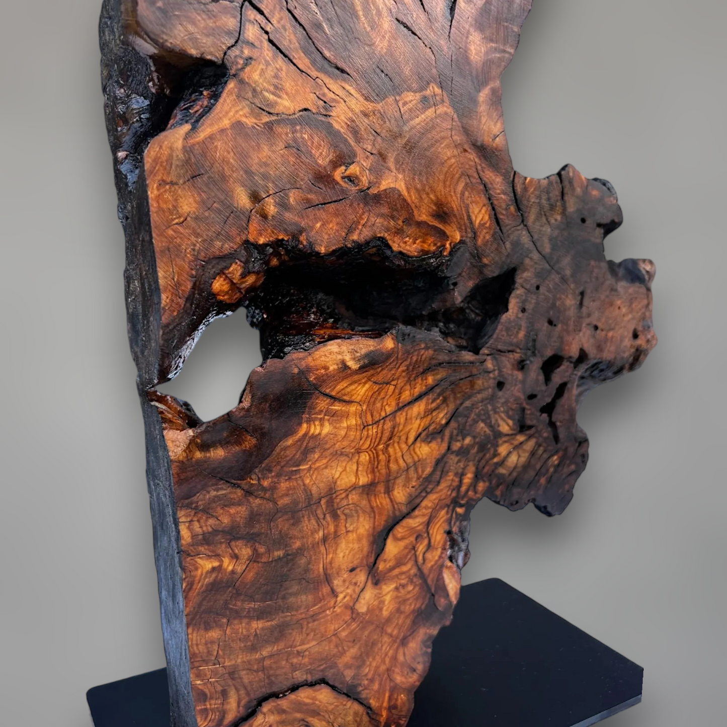Solid Wood Sculptural Magnetic Knife Block with Steel Base