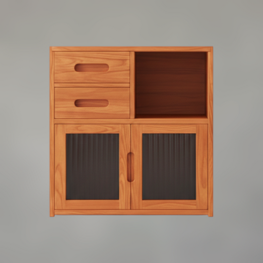 Premium Thermally Modified Ash Kitchen Cabinet with Fluted Glass Inserts