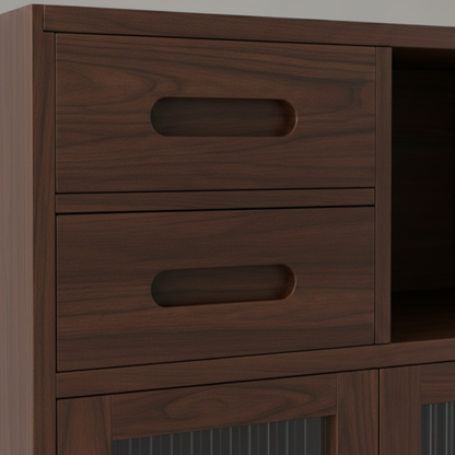 Solid Walnut Kitchen Storage Cabinet with Fluted Glass Inserts