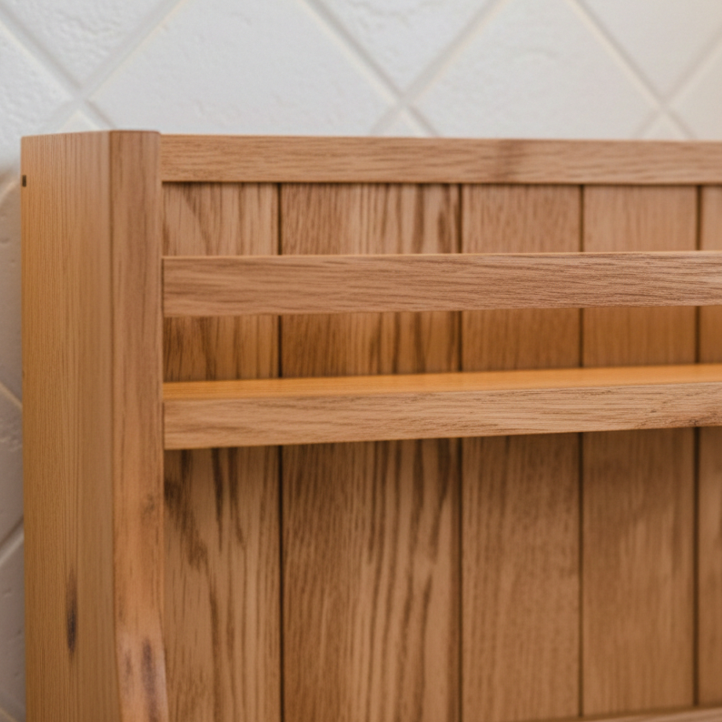 Solid Oak Countertop Kitchen Organizer — Two-Tier Natural Wood Storage Rack