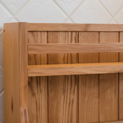 Solid Oak Countertop Kitchen Organizer — Two-Tier Natural Wood Storage Rack