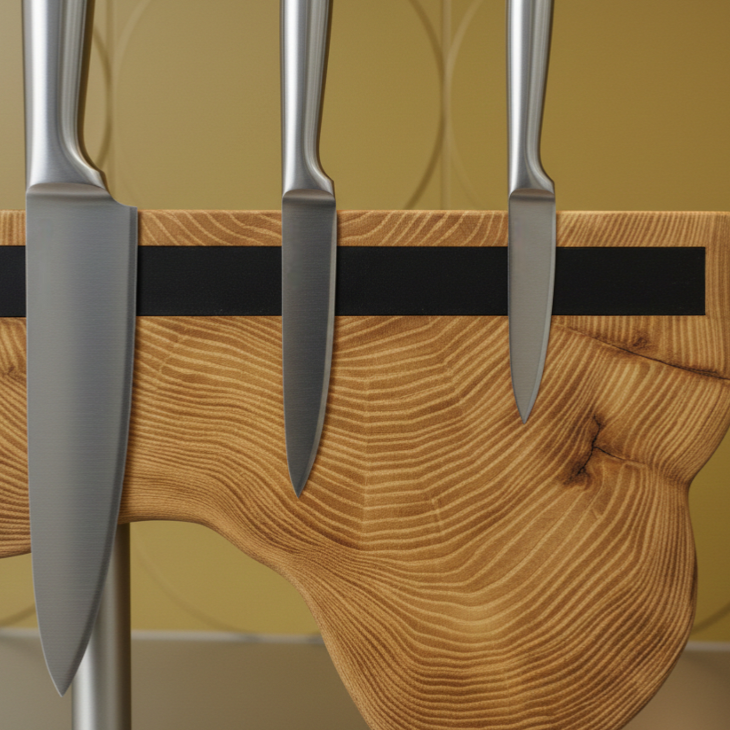 Magnetic Solid Wood Knife Stand — Heavy-Duty Stainless Steel Base Organizer