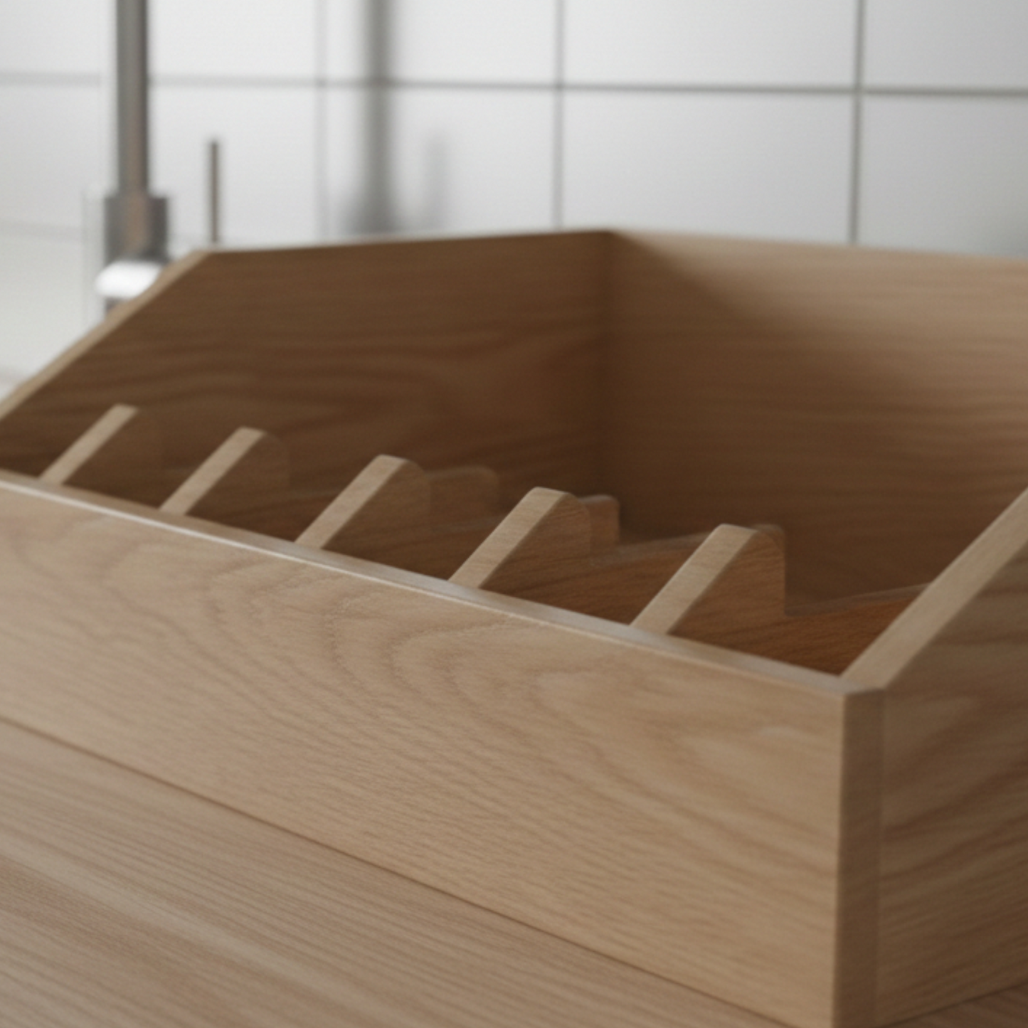 Solid Wood Plate Organizer — Vertical Dish Storage Rack for Cabinets & Countertops