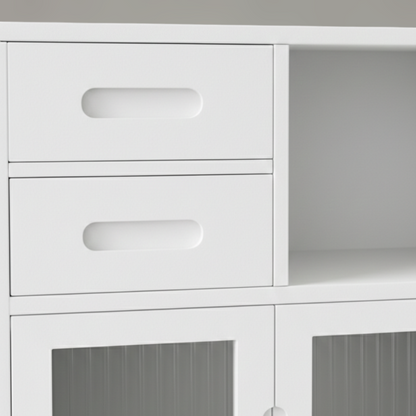 Painted Alder Wood Kitchen Storage Cabinet with Fluted Glass Inserts