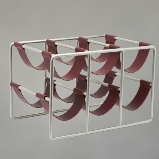 Leather & Brass Wine Rack — 6-Bottle Countertop Organizer