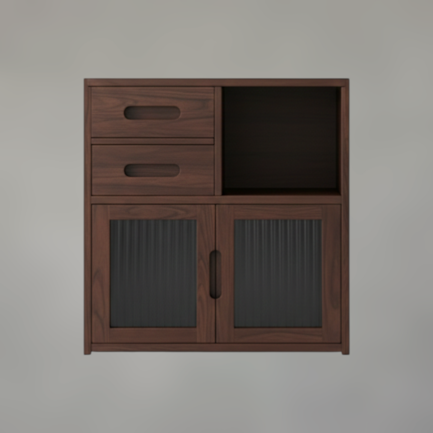 Solid Walnut Kitchen Storage Cabinet with Fluted Glass Inserts