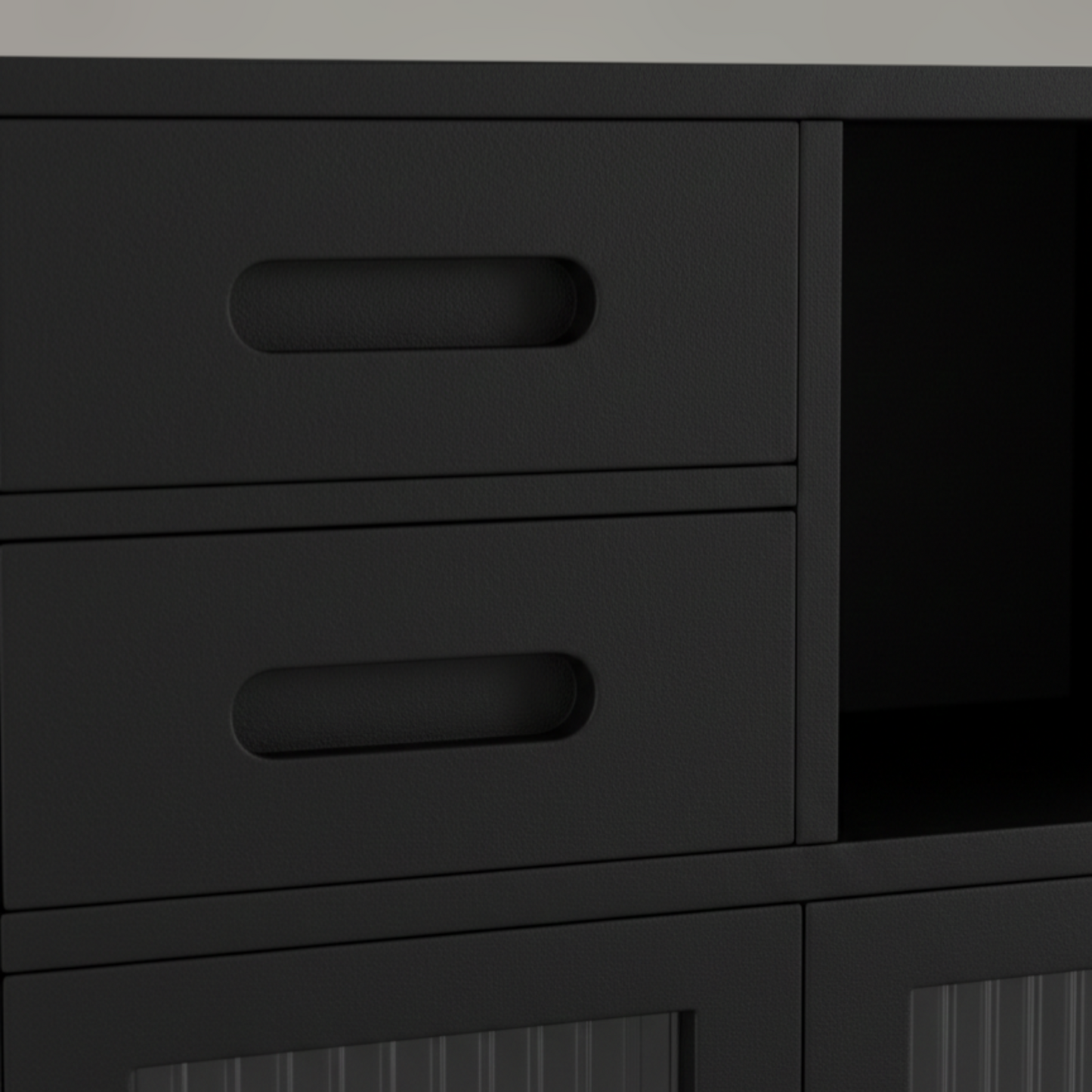 Premium Painted Alder Kitchen Organizer with Fluted Glass & Dual Drawers