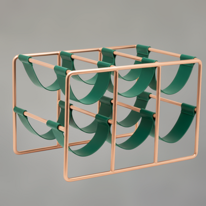 Leather & Metal Wine Rack — 6-Bottle Designer Organizer