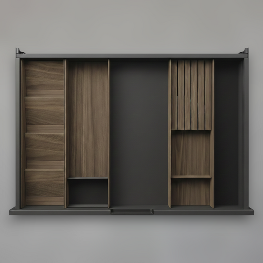 Modular Walnut Drawer Organization System with Matte Black Aluminum Accents — Full Set