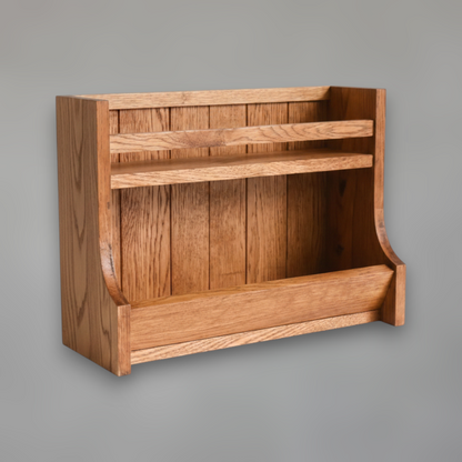 Solid Oak Countertop Kitchen Organizer — Two-Tier Natural Wood Storage Rack