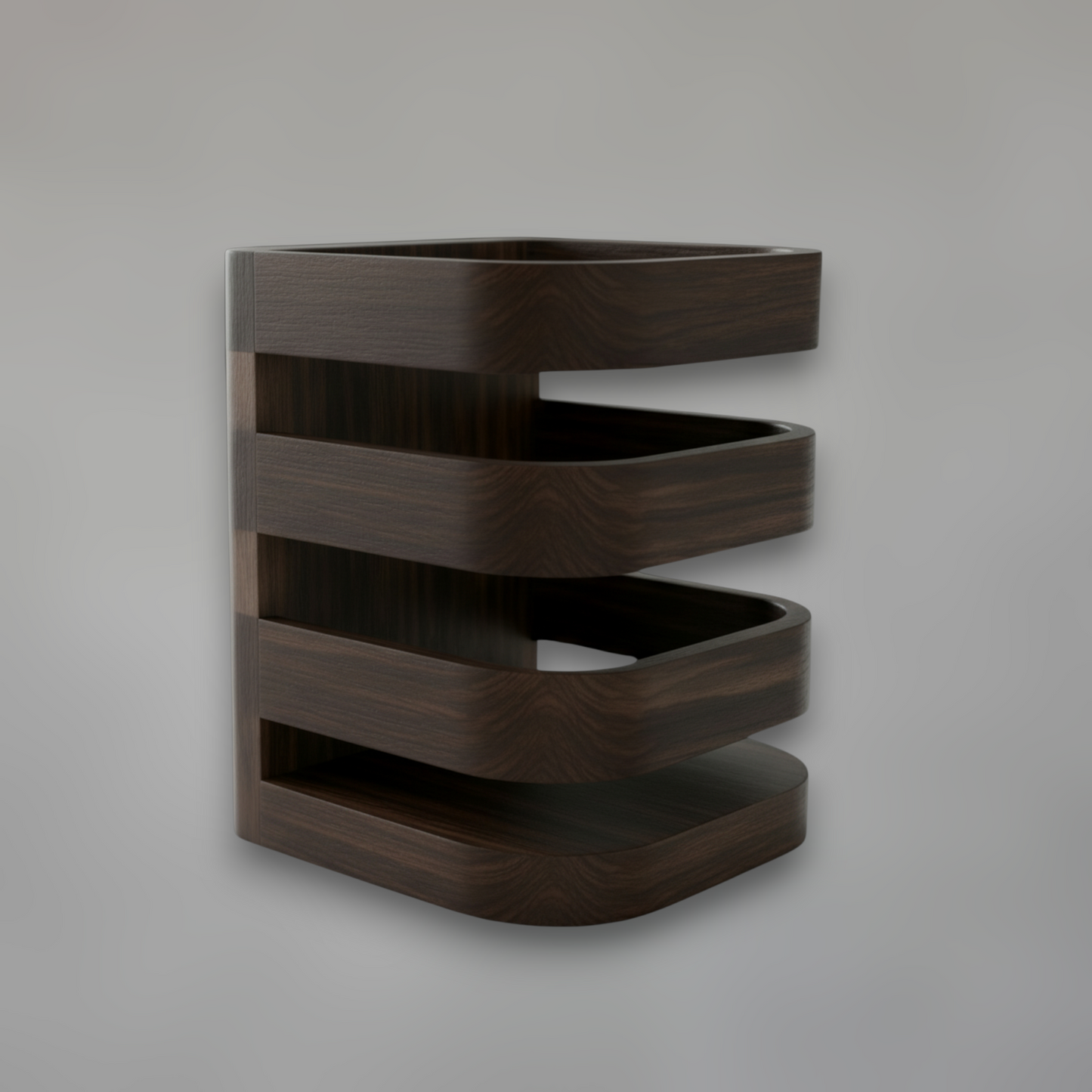 Solid Black Walnut Kitchen Utensil Holder — Modern Tiered Desktop Organizer