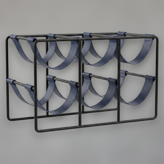 Leather & Brass 6-Bottle Wine Rack — Countertop Storage Organizer