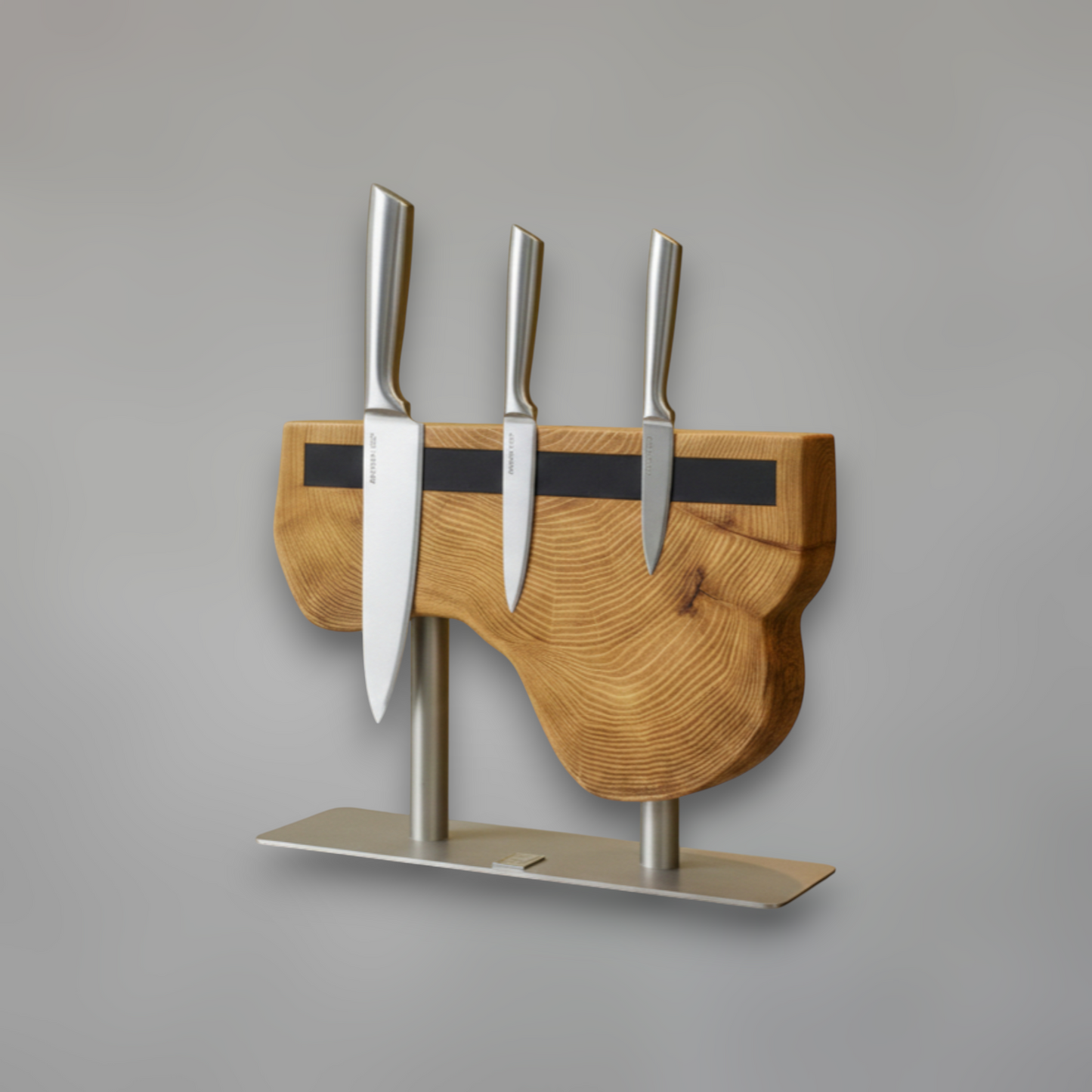Magnetic Solid Wood Knife Stand — Heavy-Duty Stainless Steel Base Organizer