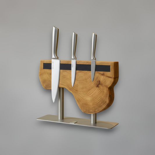Magnetic Solid Wood Knife Stand — Heavy-Duty Stainless Steel Base Organizer