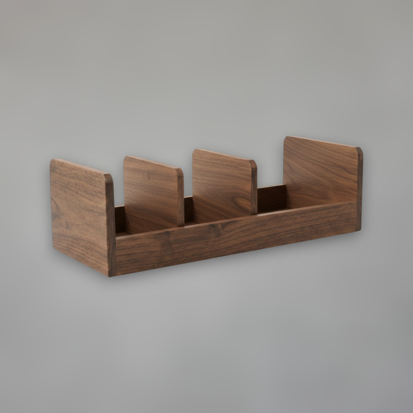 Solid Walnut Plate Organizer — Vertical Countertop Dish Storage Rack