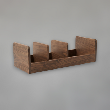 Solid Walnut Plate Organizer — Vertical Countertop Dish Storage Rack