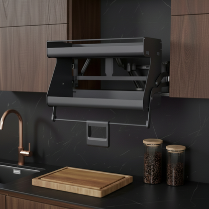 Pull-Down Kitchen Cabinet Organizer — Soft-Close Upper Shelf Lift Mechanism