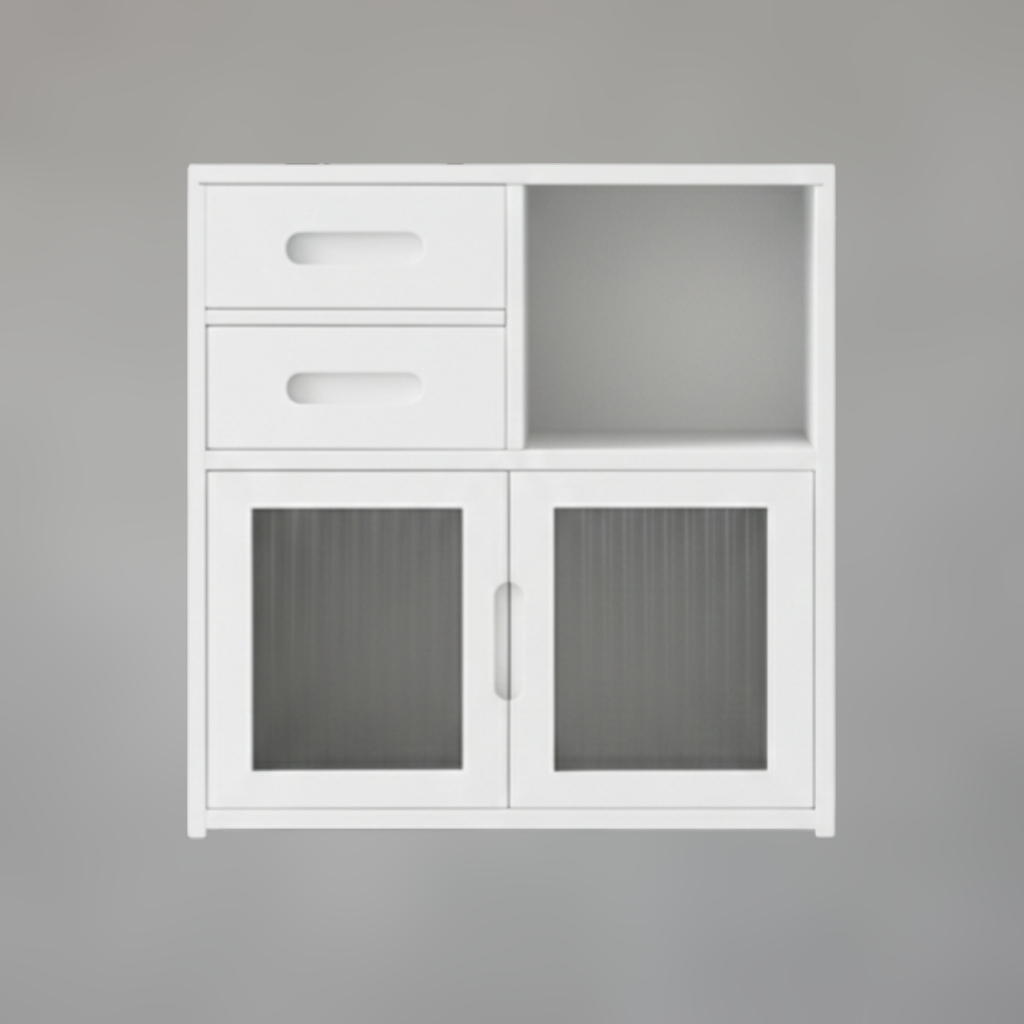 Painted Alder Wood Kitchen Storage Cabinet with Fluted Glass Inserts