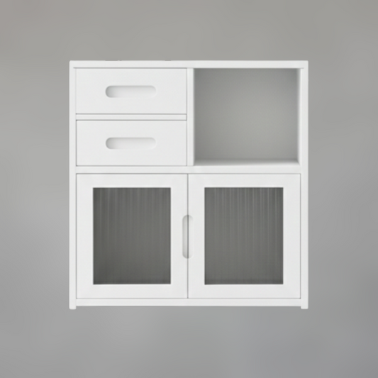 Painted Alder Wood Kitchen Storage Cabinet with Fluted Glass Inserts