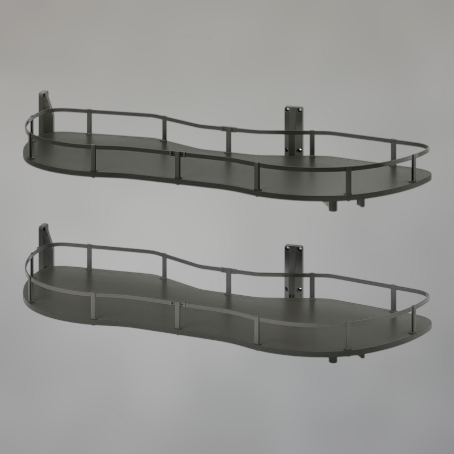 Magic Corner Pull-Out Shelving System — Grey S-Shaped Storage for Blind Corner Cabinets