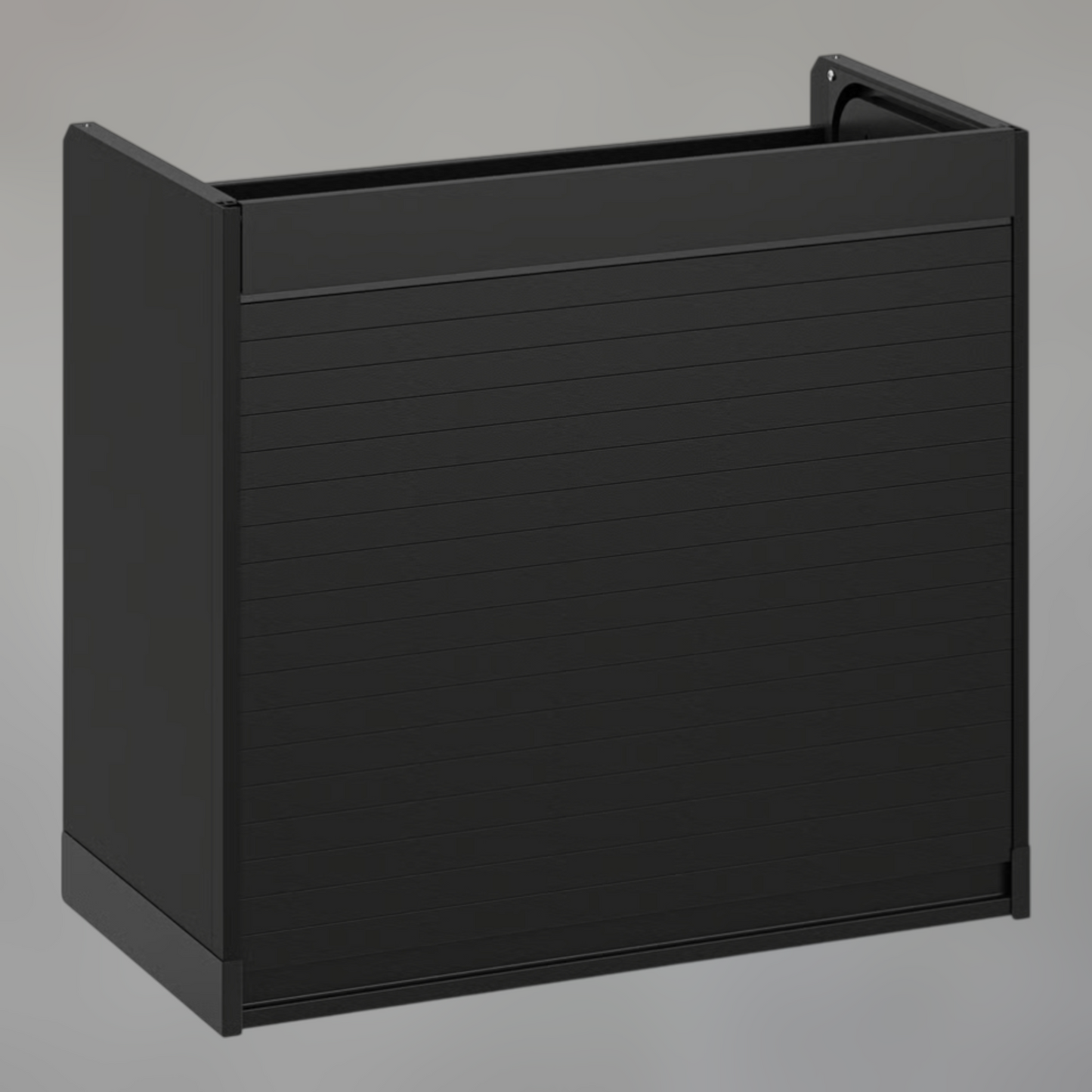 Modern Black Kitchen Appliance Station — Tambour Cabinet with Roller Shutter Door
