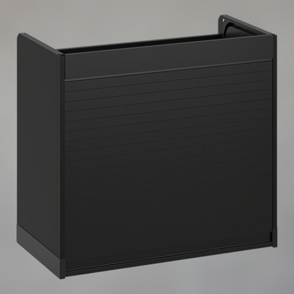 Modern Black Kitchen Appliance Station — Tambour Cabinet with Roller Shutter Door