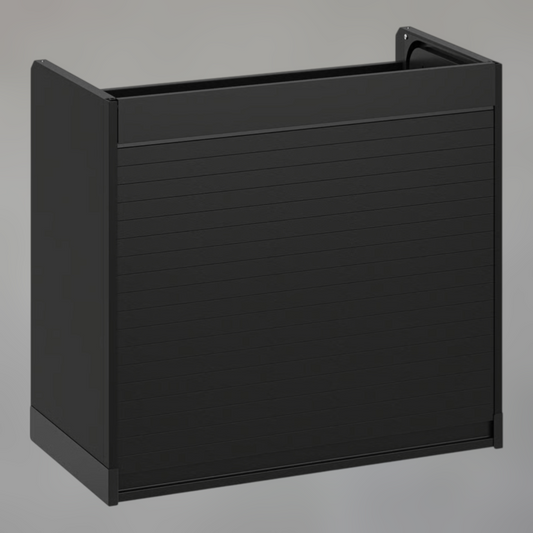 Modern Black Kitchen Appliance Station — Tambour Cabinet with Roller Shutter Door