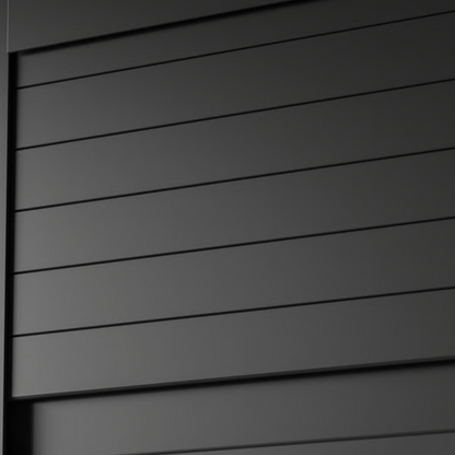 Modern Black Kitchen Appliance Station — Tambour Cabinet with Roller Shutter Door