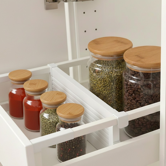 Adjustable Drawer Divider — White Aluminum Organizer for Kitchen Cabinetry