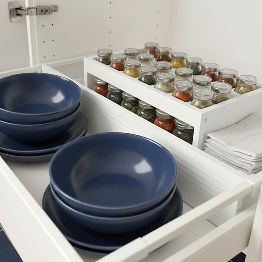 Adjustable Drawer Divider — White Aluminum Organizer for Kitchen Cabinetry