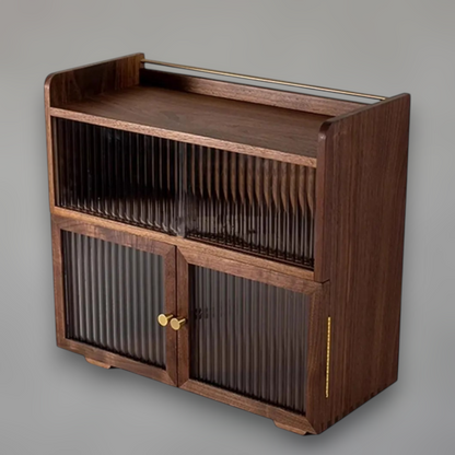 Solid Wood Coffee Station Cabinet with Fluted Glass Doors