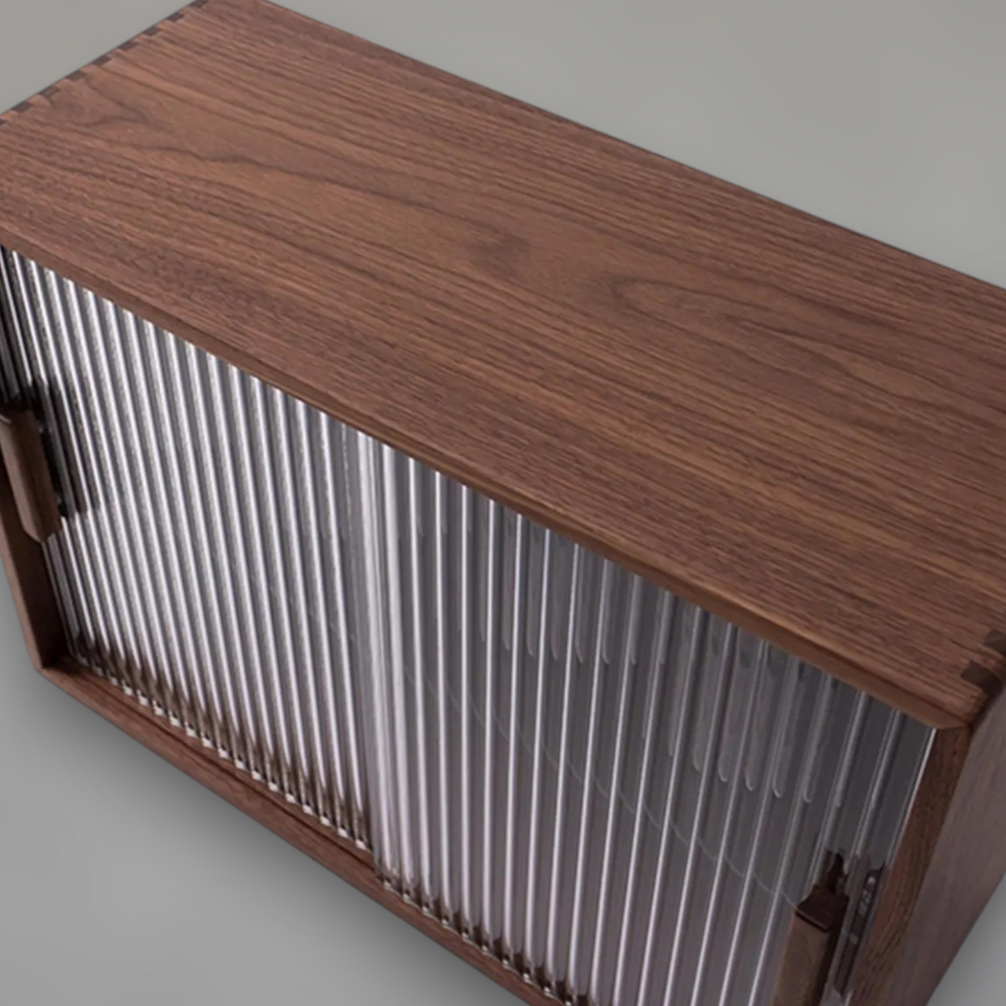 Solid Wood Coffee Station Cabinet with Fluted Glass Doors