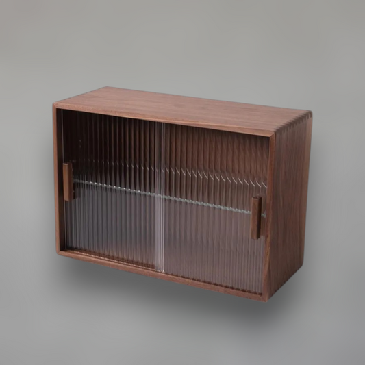 Solid Wood Coffee Station Cabinet with Fluted Glass Doors