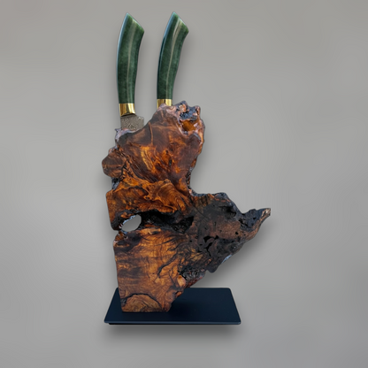 Solid Wood Sculptural Magnetic Knife Block with Steel Base