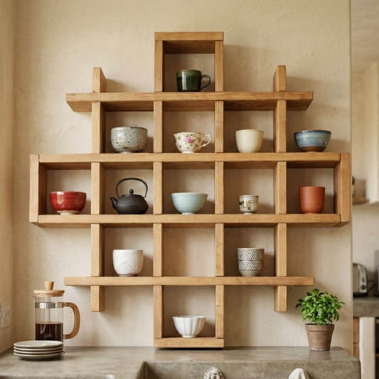 Solid Wood Geometric Mug Gallery | Architectural Wall Display