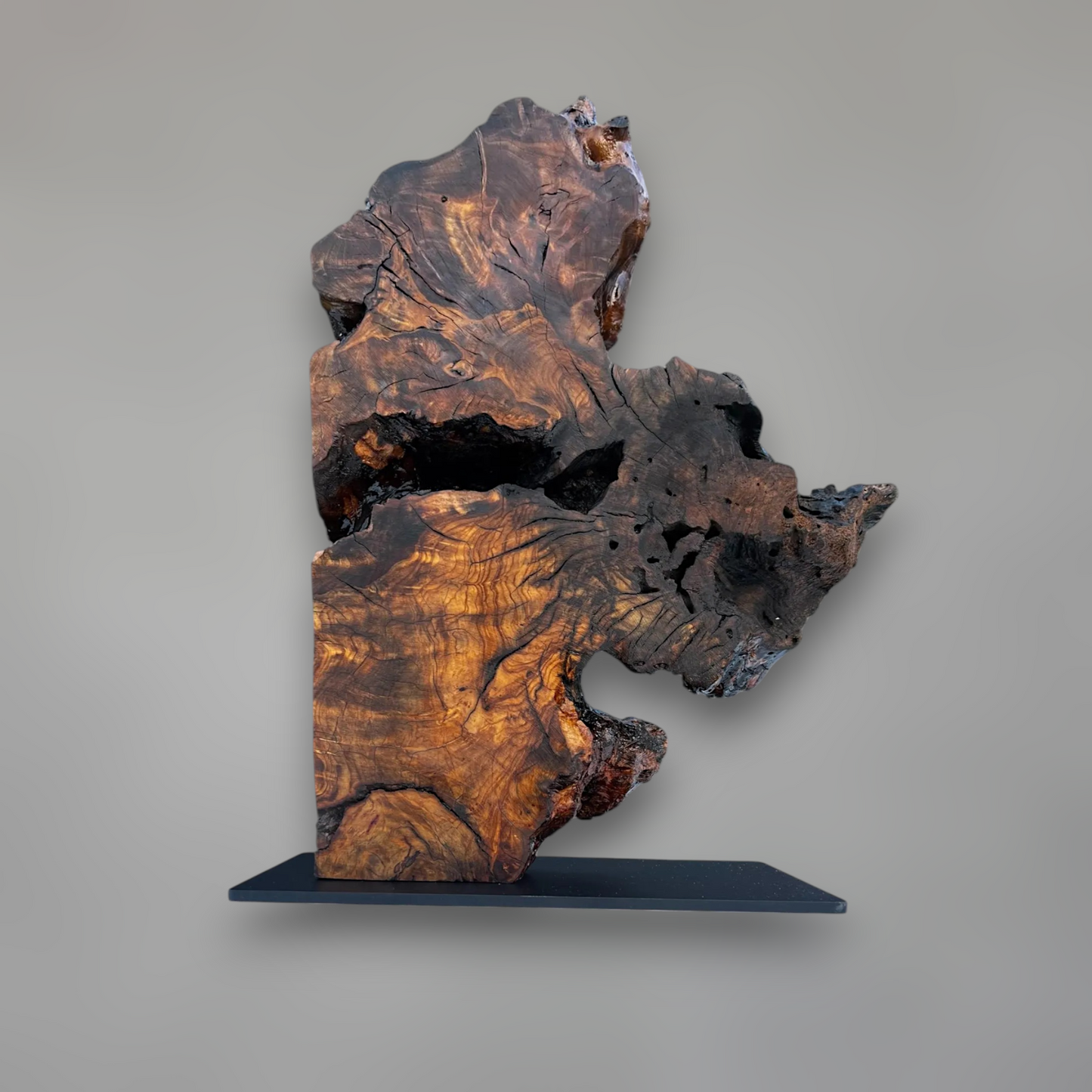 Solid Wood Sculptural Magnetic Knife Block with Steel Base