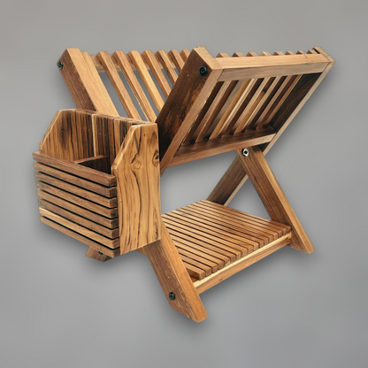 Solid Wood Multi-Tier Dish Drying Rack with Utensil Holder
