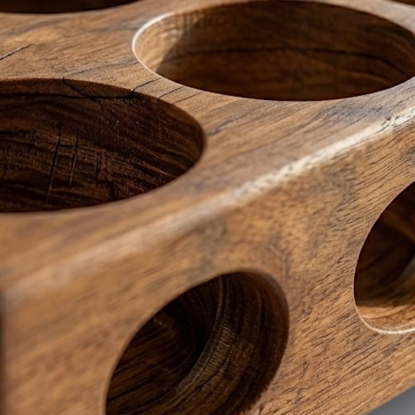 Solid Wood Spice Organizer Tray with Circular Apertures
