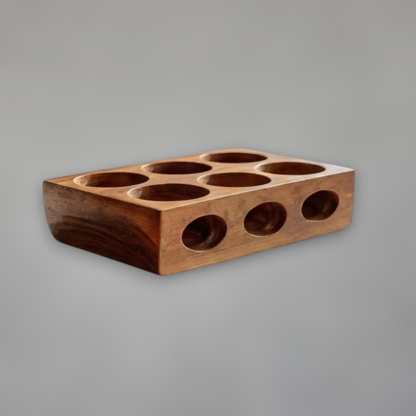 Solid Wood Spice Organizer Tray with Circular Apertures