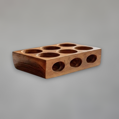 Solid Wood Spice Organizer Tray with Circular Apertures