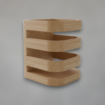 Solid Light Oak Kitchen Utensil Holder — Modern Tiered Desktop Organizer